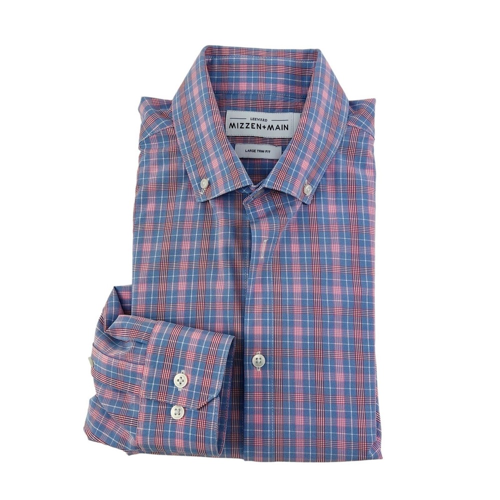 Mizzen+Main Leeward Blue Red & White Check Long Sleeve Button Down Size‎ L Trim